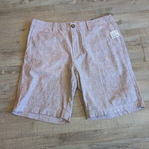 14th & Union Men’s Slim Fit Linen Blend Shorts – Size 32 – Burgundy Brick/White